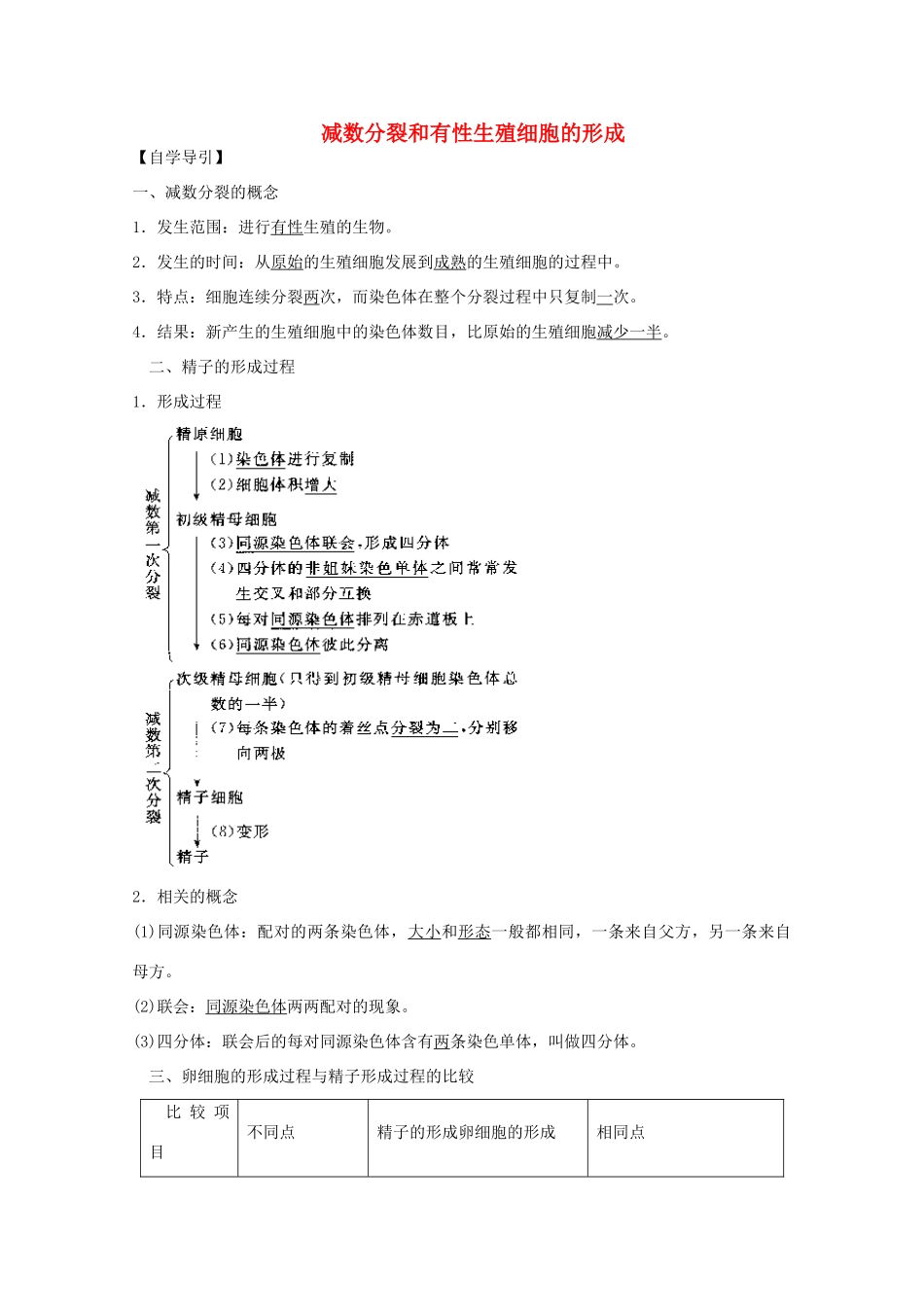 2012届高三生物二轮复习 减数分裂和有性生殖细胞的形成教案2 人教版_第1页