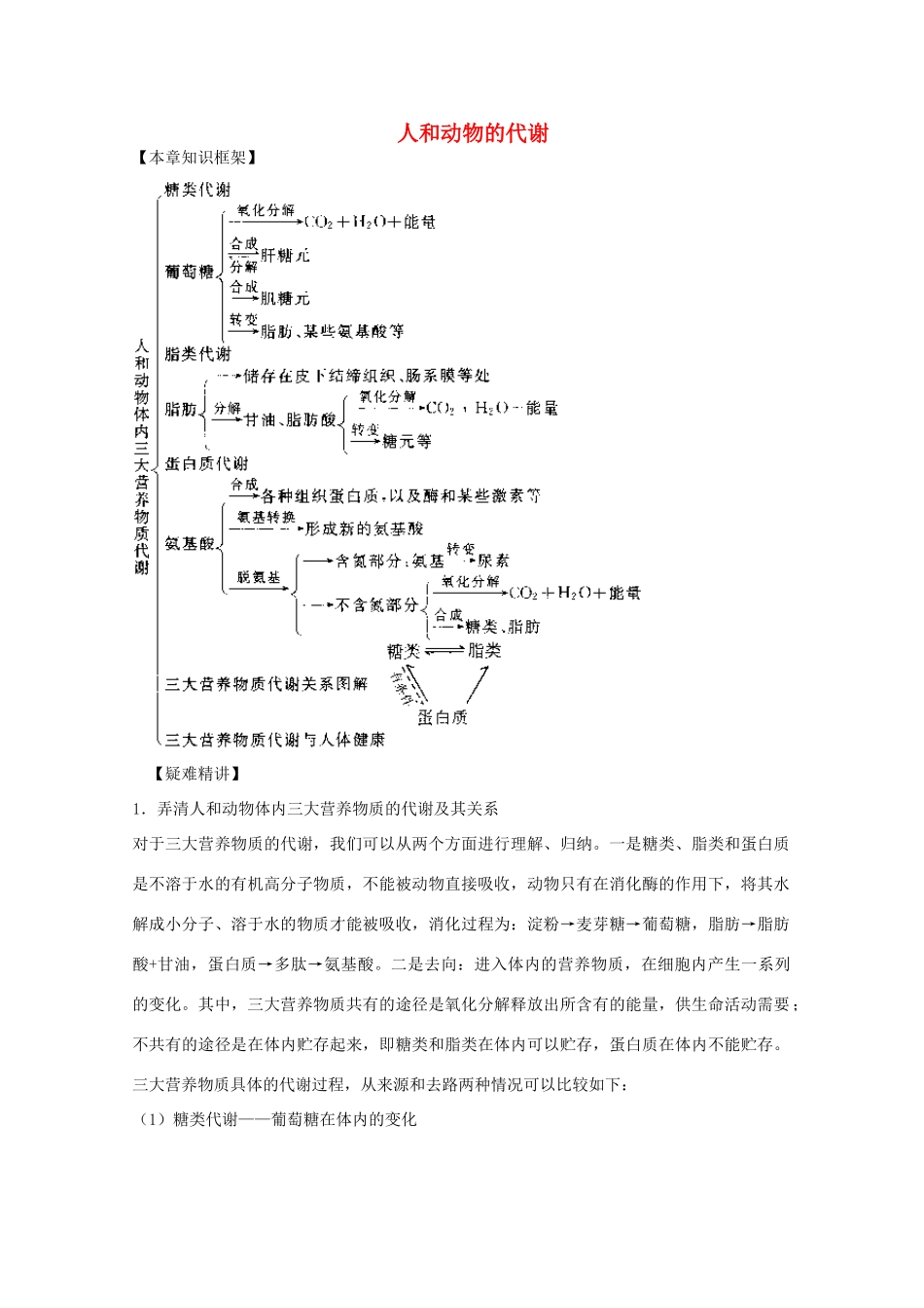 2012届高三生物二轮复习 人和动物的代谢教案 人教版_第1页