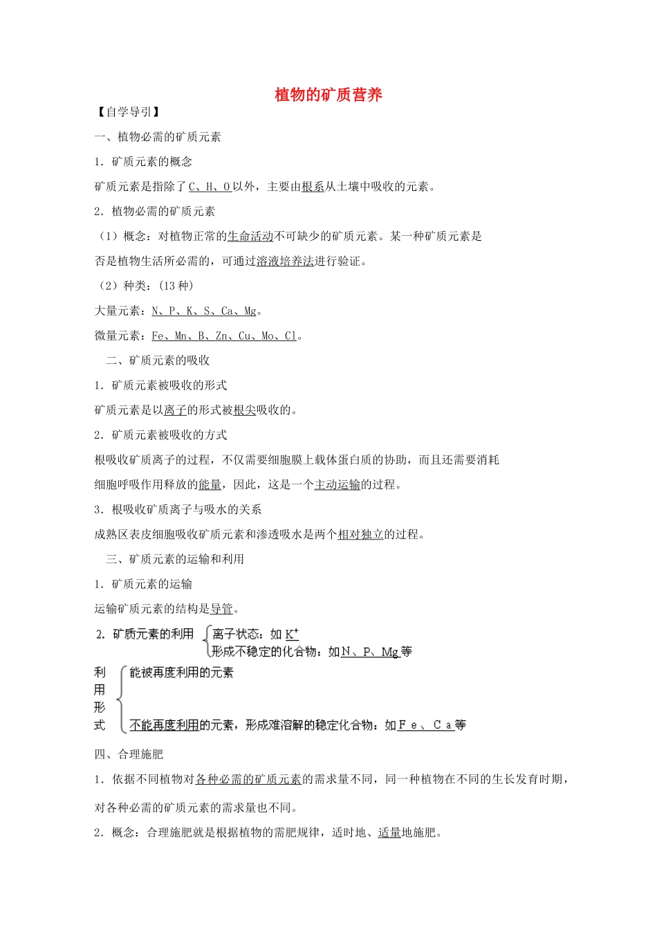 2012届高三生物二轮复习 植物的矿质营养教案2 人教版_第1页