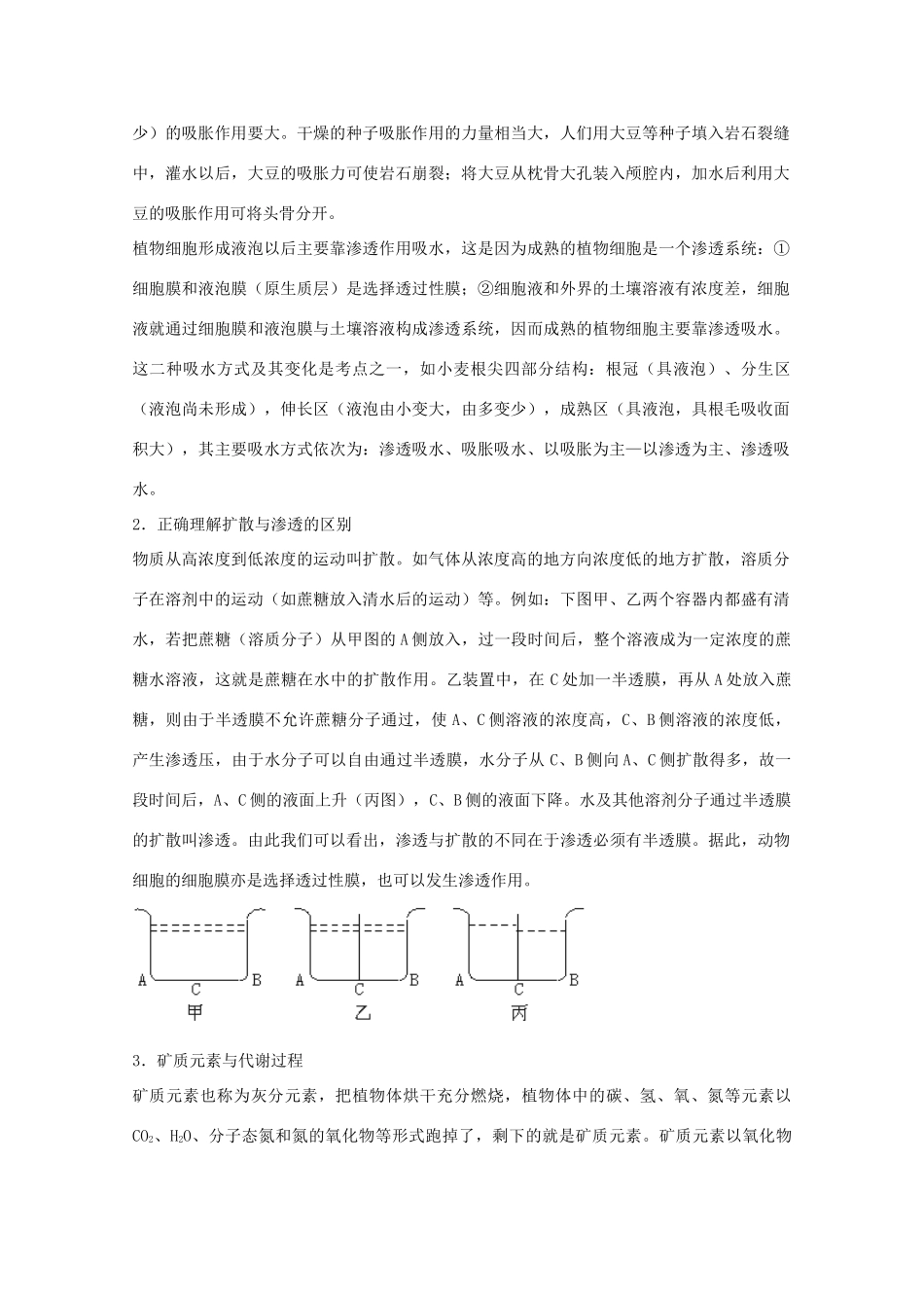 2012届高三生物二轮复习 植物的水分代谢与矿质营养教案 人教版_第2页