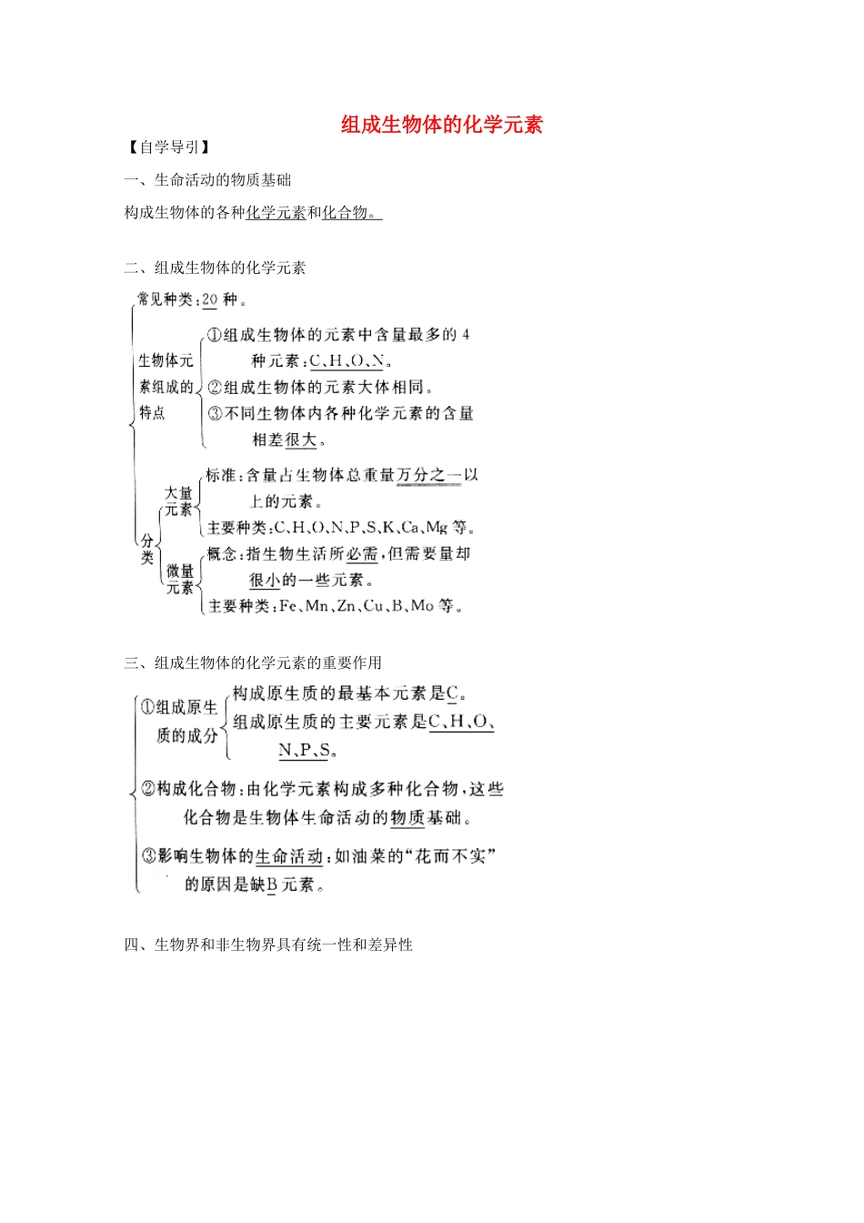 2012届高三生物二轮复习 组成生物体的化学元素教案2 人教版_第1页