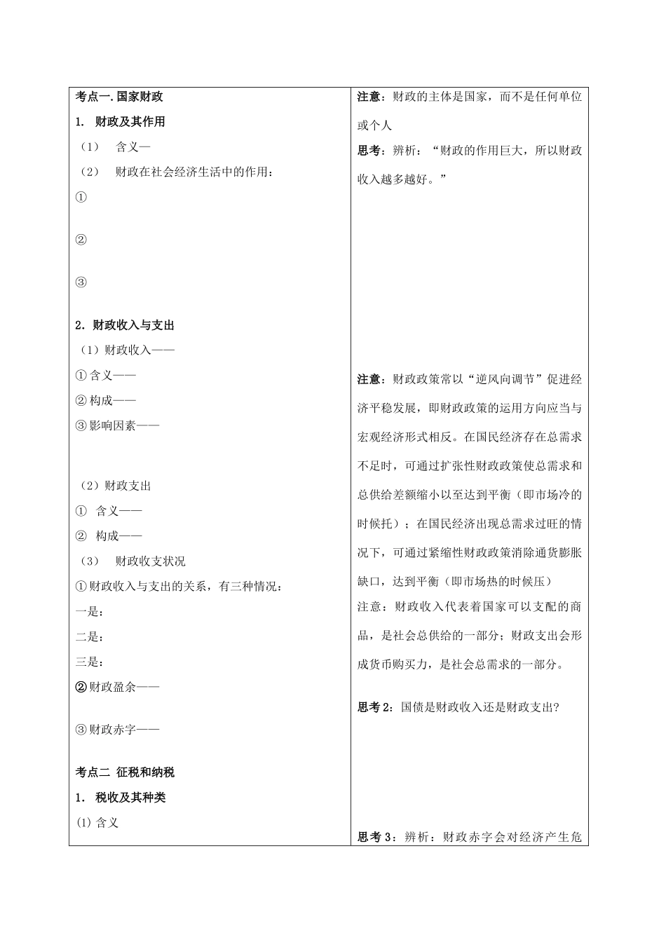 2012届高考政治一轮复习 第八课财政与税收学案_第2页
