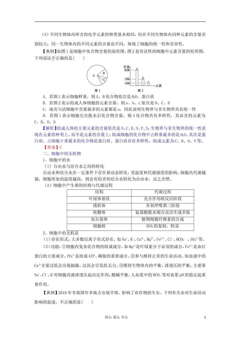 2012届高三生物一轮复习 2.1 细胞中的元素和化合物、细胞中的无机物精品学案 新人教版必修1_第3页