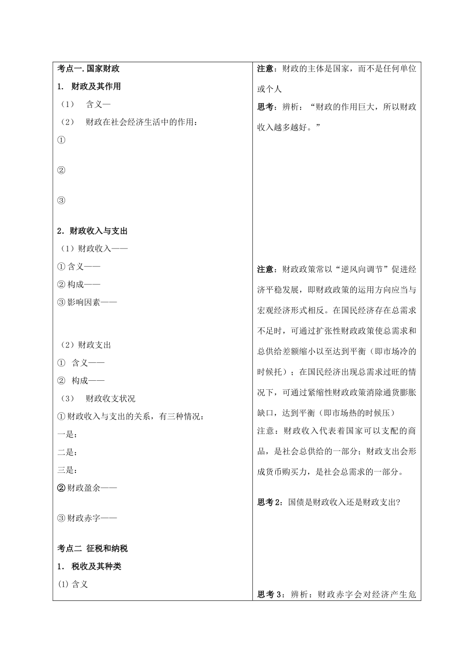 2012届高考政治一轮复习《经济生活》第八课财政与税收学案 新人教版必修1_第2页