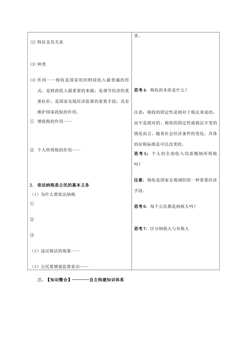 2012届高考政治一轮复习《经济生活》第八课财政与税收学案 新人教版必修1_第3页