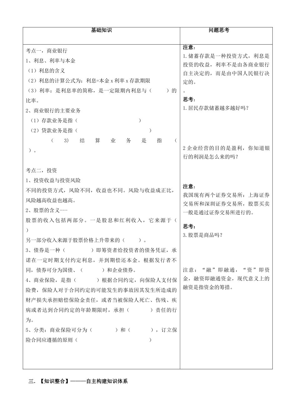 2012届高考政治一轮复习《经济生活》第六课投资理财的选择学案 新人教版必修2_第2页