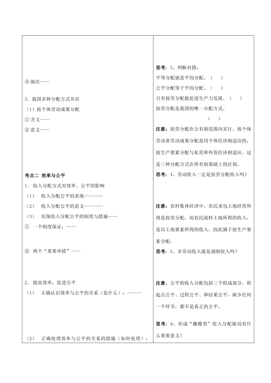2012届高考政治一轮复习《经济生活》第七课个人收入的分配学案 新人教版必修1_第2页