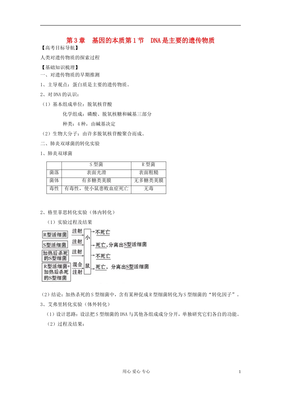 2012届高三生物一轮复习 3.1 DNA是主要的遗传物质精品学案 新人教版必修2_第1页
