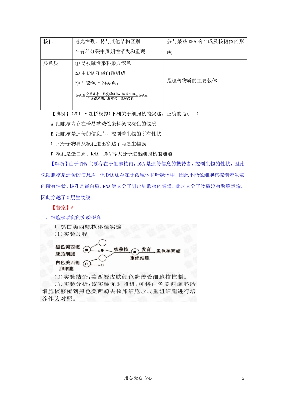 2012届高三生物一轮复习 3.3 细胞核——系统的控制中心精品学案 新人教版必修1_第2页
