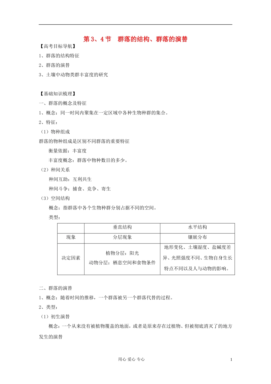 2012届高三生物一轮复习 4.3 群落的结构、群落的演替精品学案 新人教版必修3_第1页