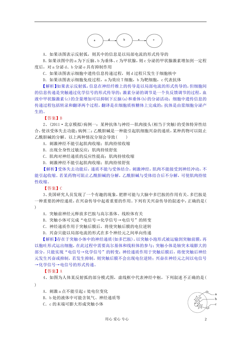 2012届高三生物一轮复习 第2章 动物和人体生命活动的调节（单元复习）精品学案 新人教版必修3_第2页