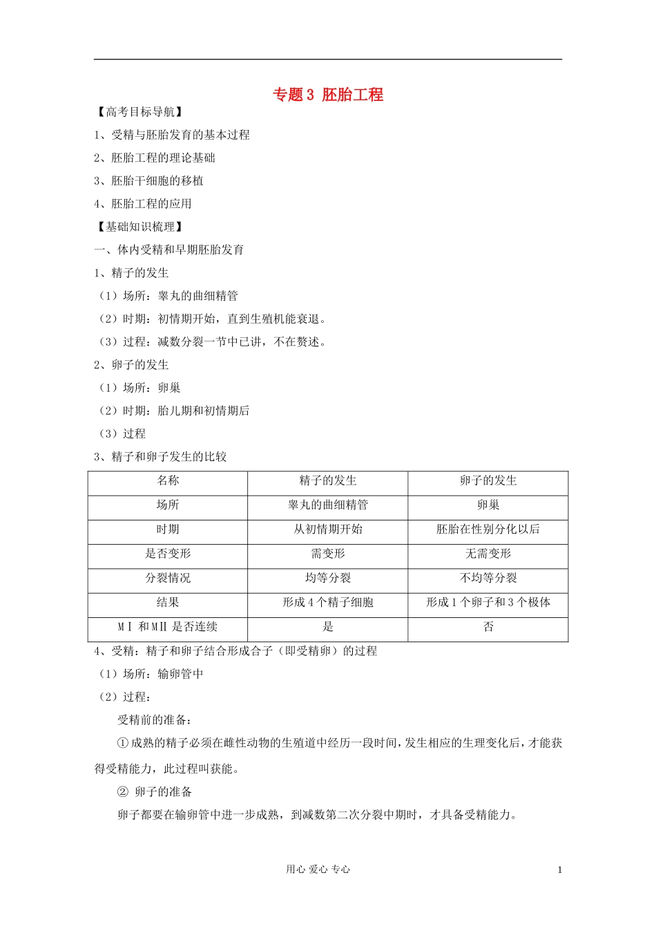 2012届高三生物一轮复习 专题3 胚胎工程精品学案 新人教版选修3_第1页