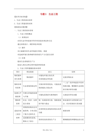2012届高三生物一轮复习 专题5 生态工程精品学案 新人教版选修3