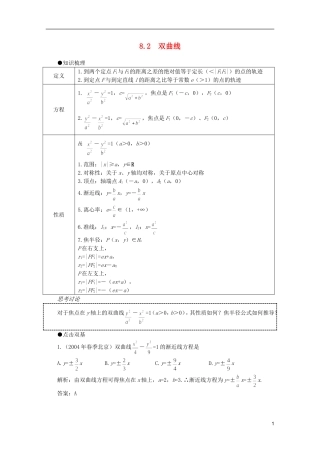 2012届高考数学一轮复习 8.2 双曲线教案