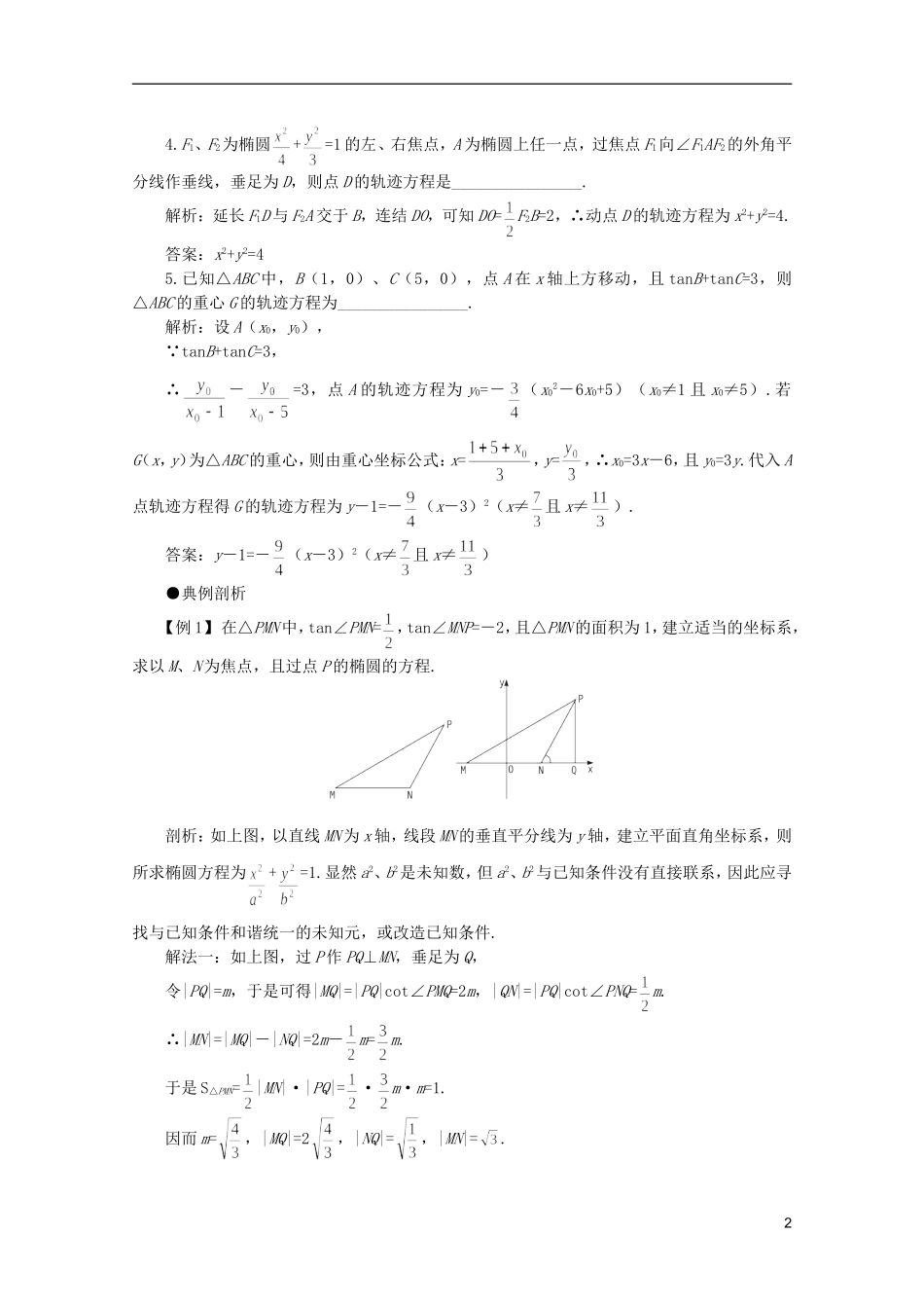 2012届高考数学一轮复习 8.5 轨迹问题教案_第2页