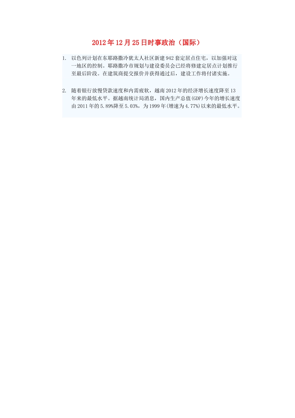 2012年高三政治12月25日时事政治（国际）_第1页