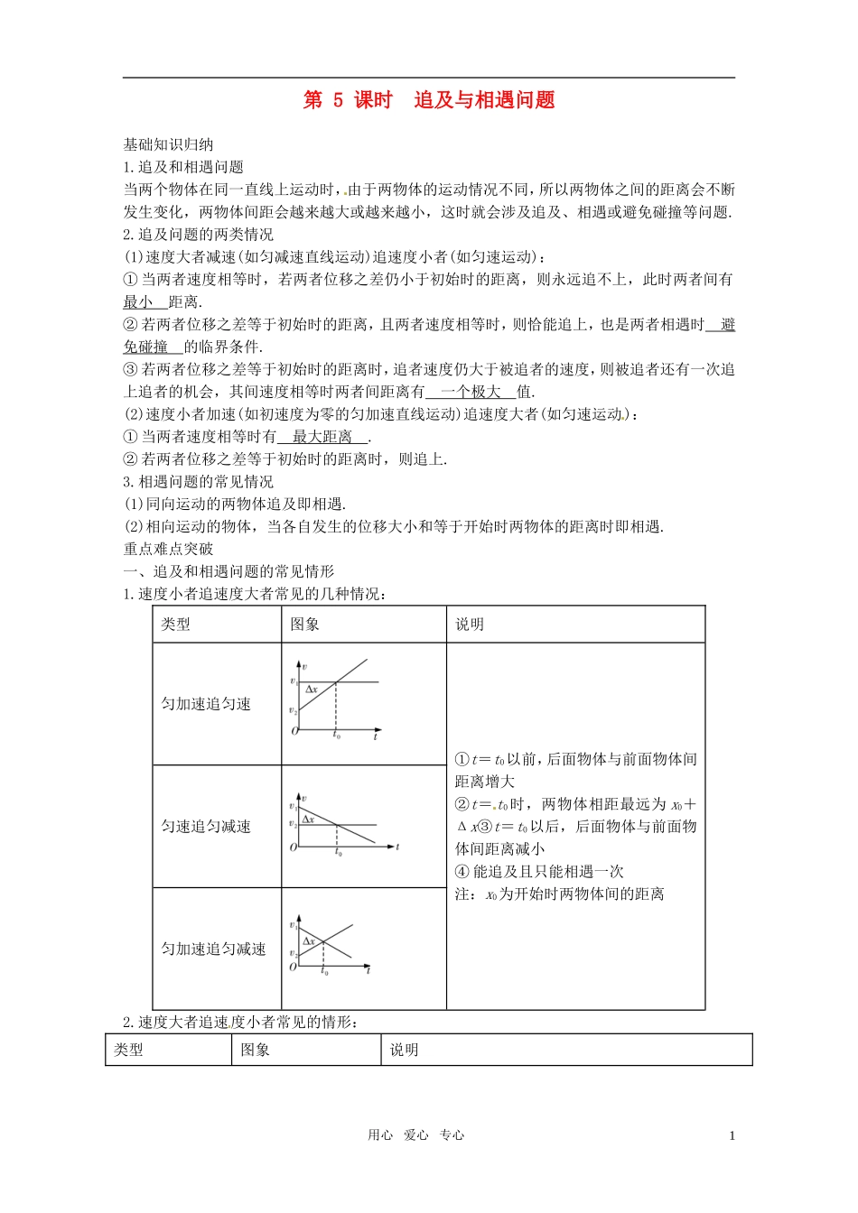 2012届高考物理一轮复习 1.5追及与相遇问题学案_第1页