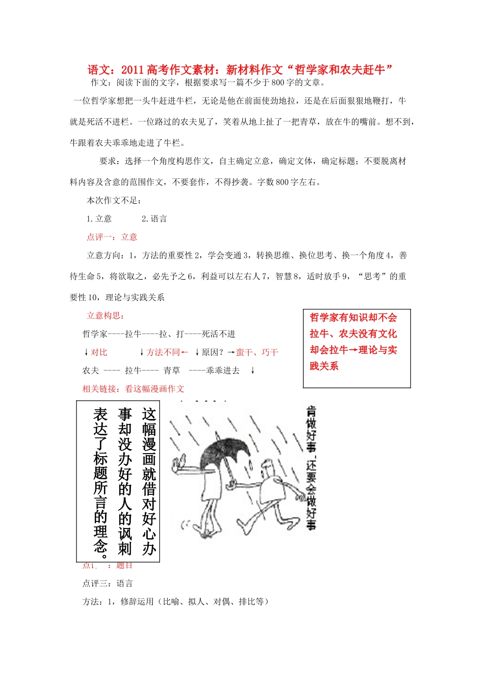 2011高考语文作文素材新材料作文“哲学家和农夫赶牛”_第1页