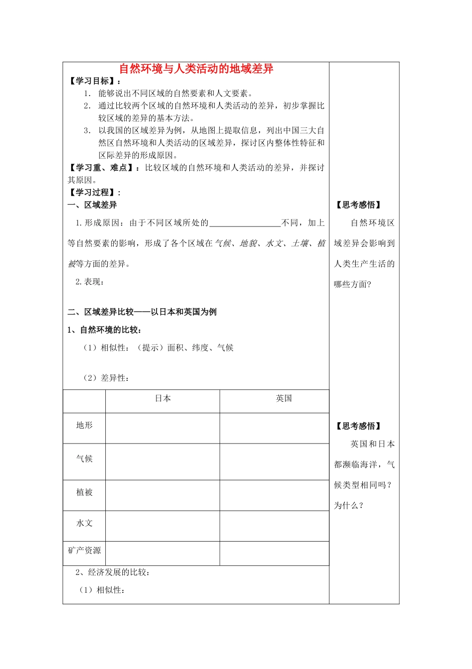 2012年高中地理 1.2 自然环境与人类活动的地域差异学案 鲁科版必修3_第1页
