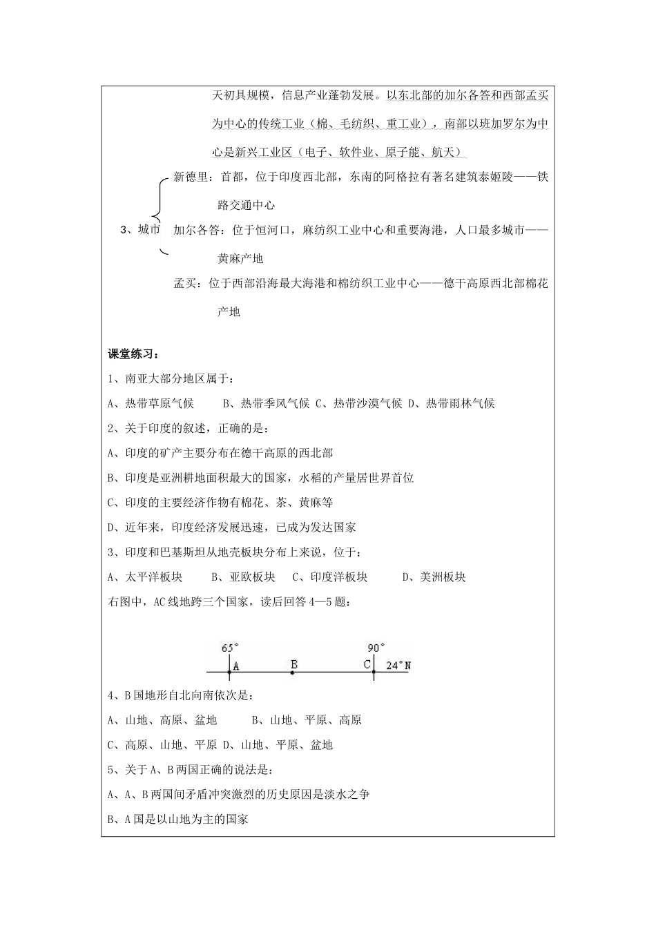 2012年高中地理 2.5 南亚和中亚学案 鲁科版选修2_第3页