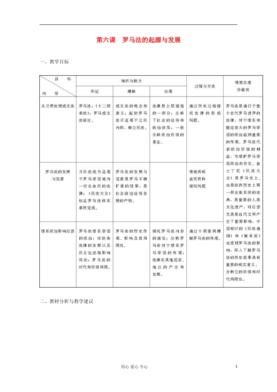 2012届高中历史 2.2《罗马法的起源与发展》教案 新人教版必修1_第1页