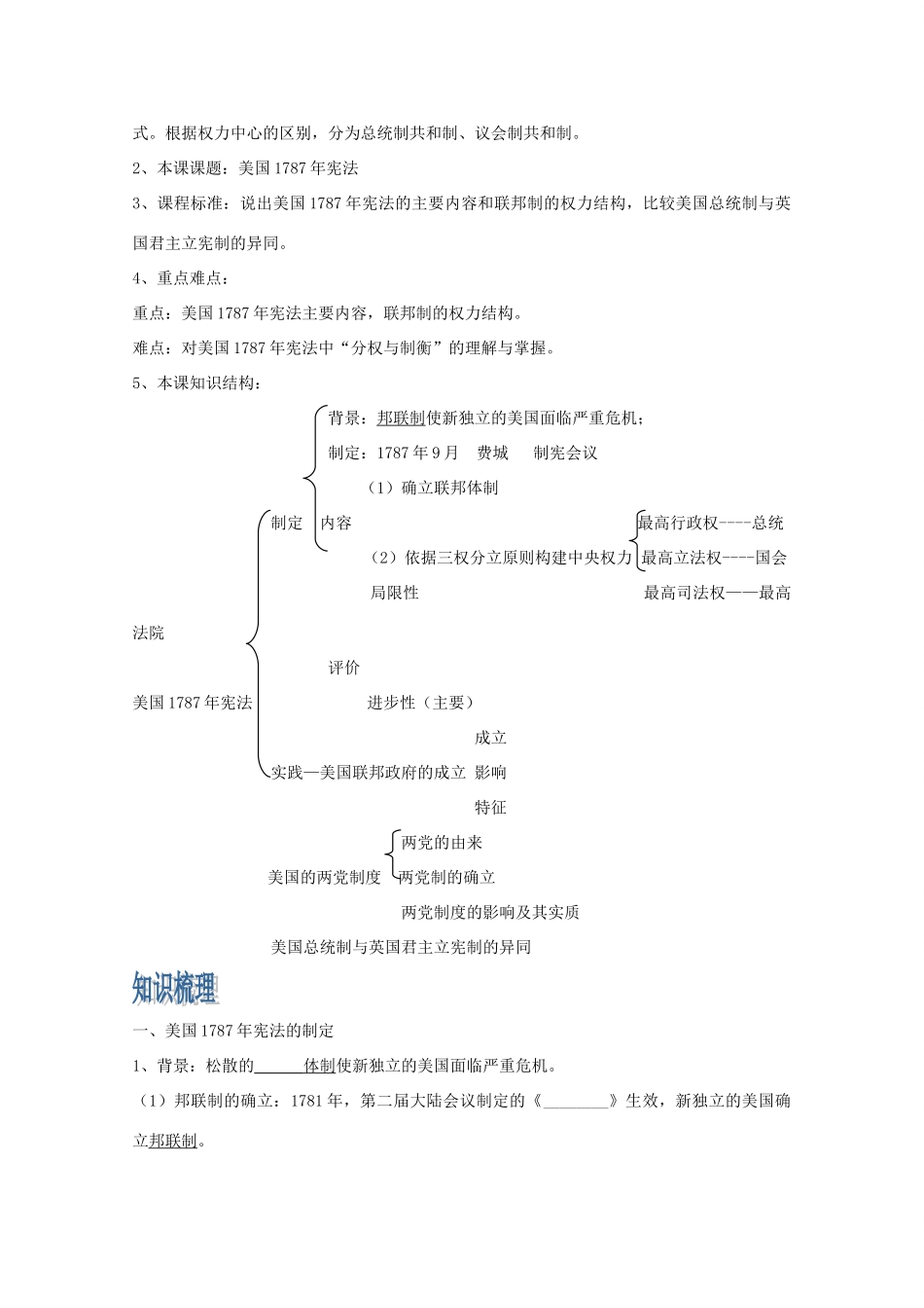 2012年高中历史 7.2 美国1787年宪法学案 人民版必修1_第2页