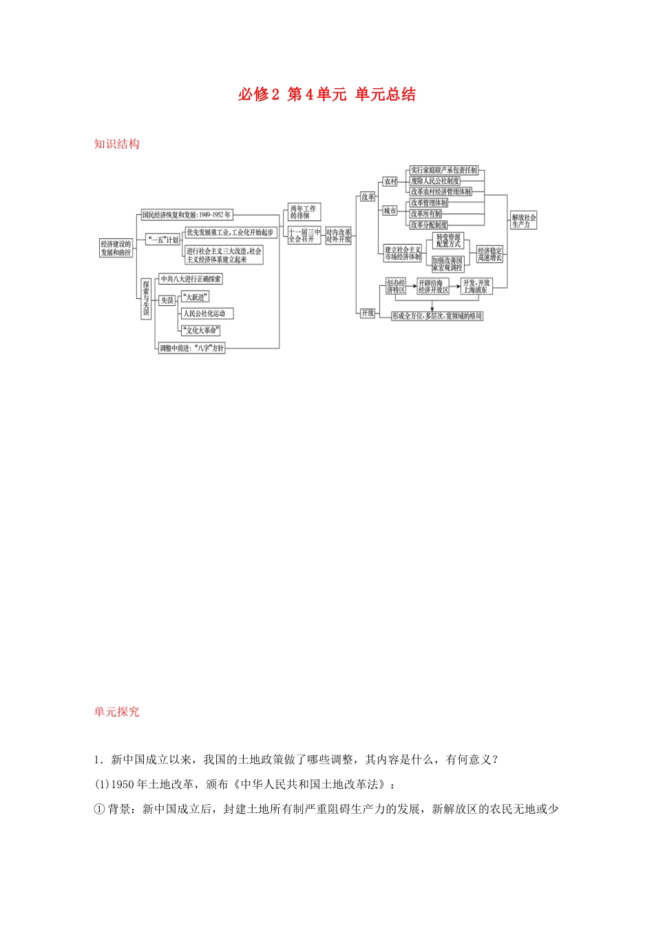 2012届高中历史一轮复习 第4单元 单元总结精品学案 新人教版必修2_第1页