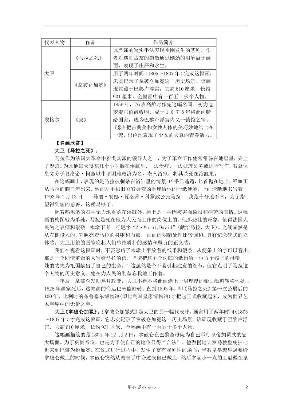 2012-2013学年高中历史 第23课 美术的辉煌教案 新人教版必修3_第2页