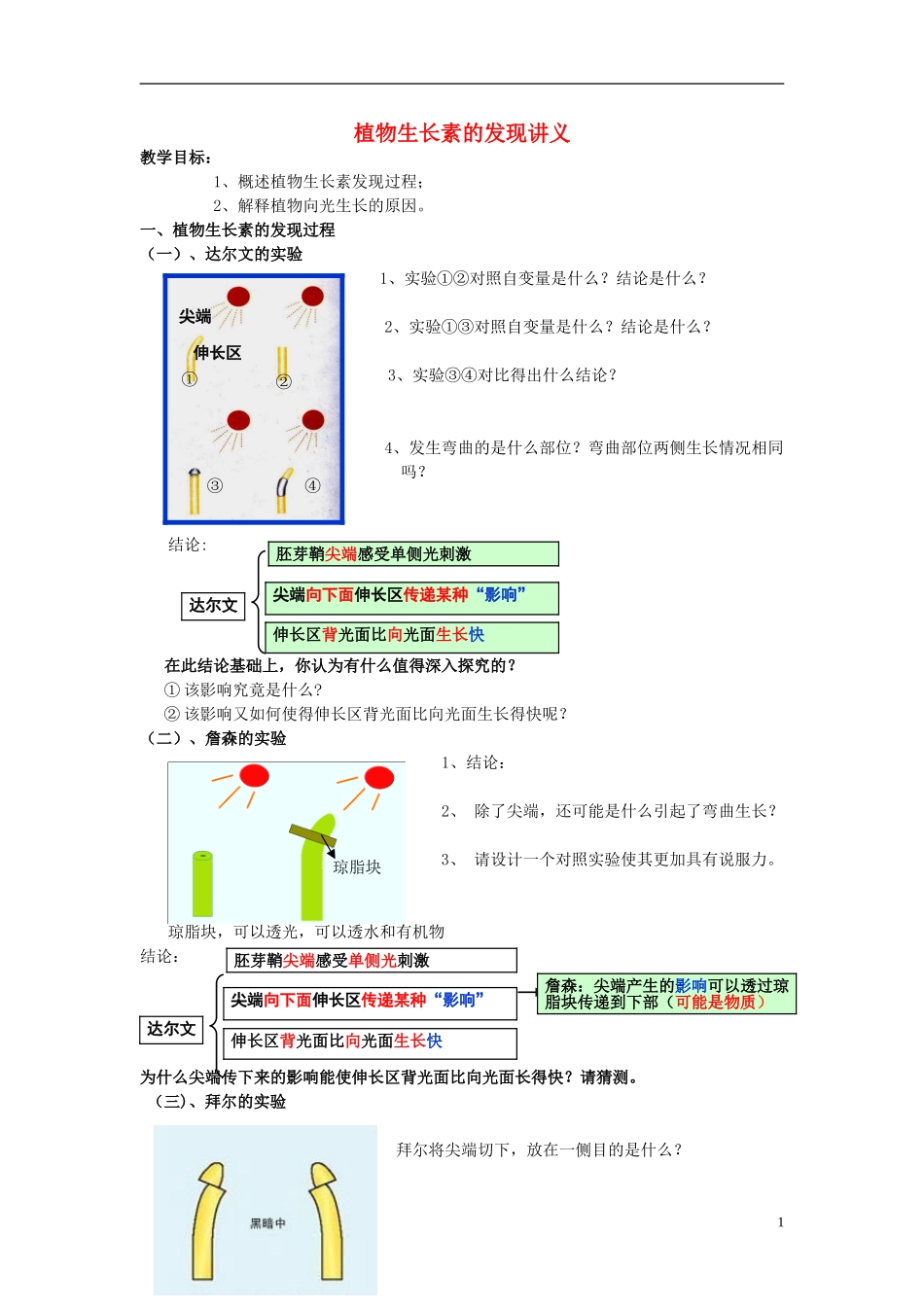 2012-2013学年广东省广州市高中生物 生长素发现学案1 新人教版_第1页