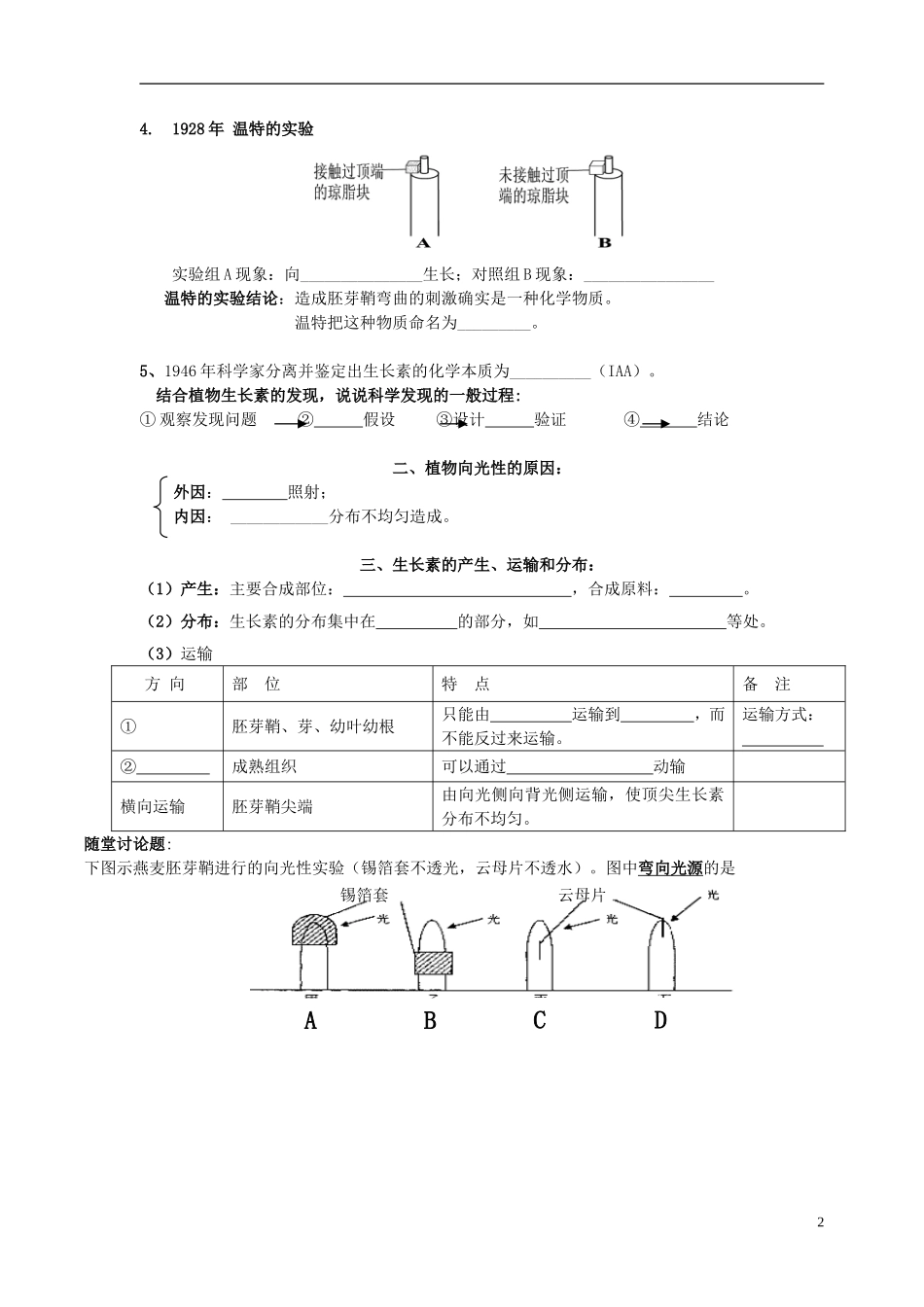 2012-2013学年广东省广州市高中生物 植物生长素的发现导学案 新人教版_第2页
