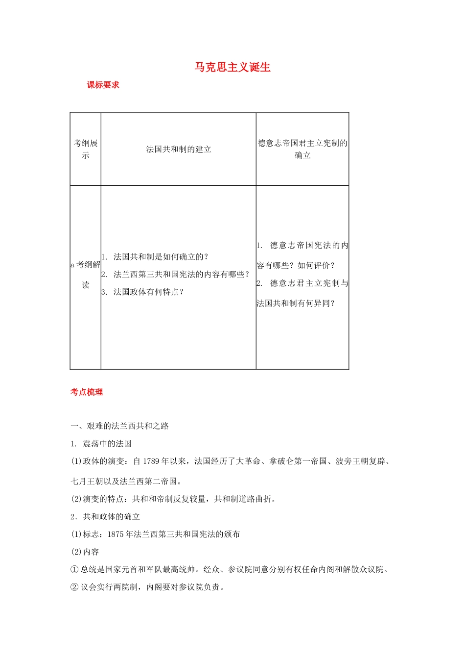 2012届高中历史一轮复习 马克思主义诞生学案 人民版_第1页