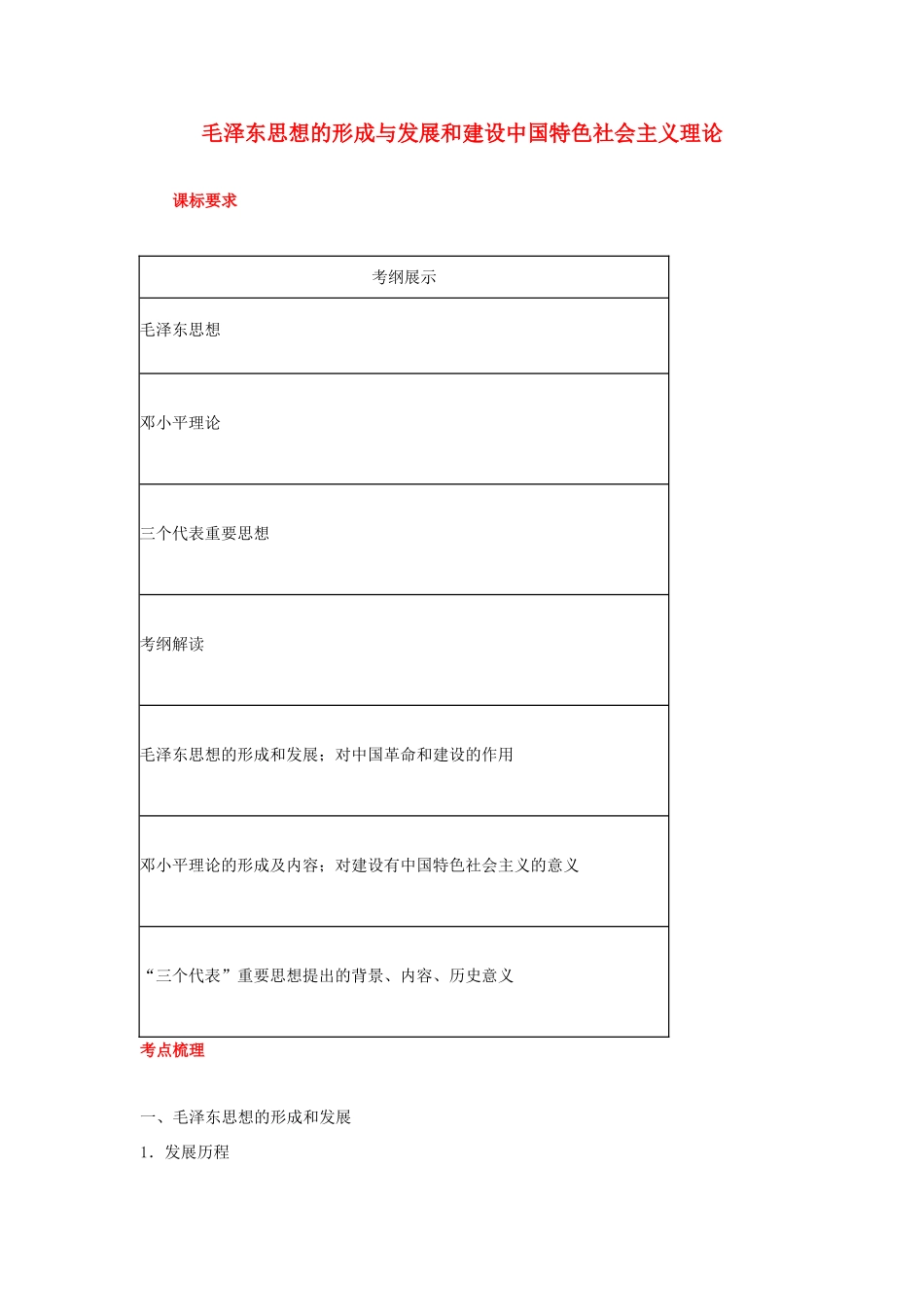 2012届高中历史一轮复习 毛泽东思想的形成与发展和建设中国特色社会主义理论学案 人民版_第1页