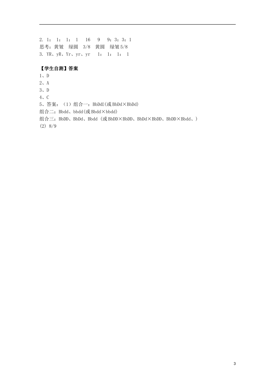 2012年高中生物3.2《基因的自由组合定律》1自学学案 苏教版必修2_第3页