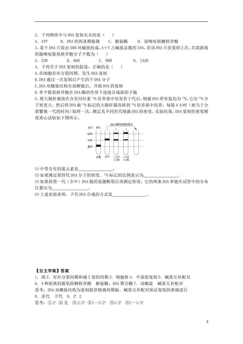 2012年高中生物4.2《DNA的复制》2自学学案 苏教版必修2_第2页