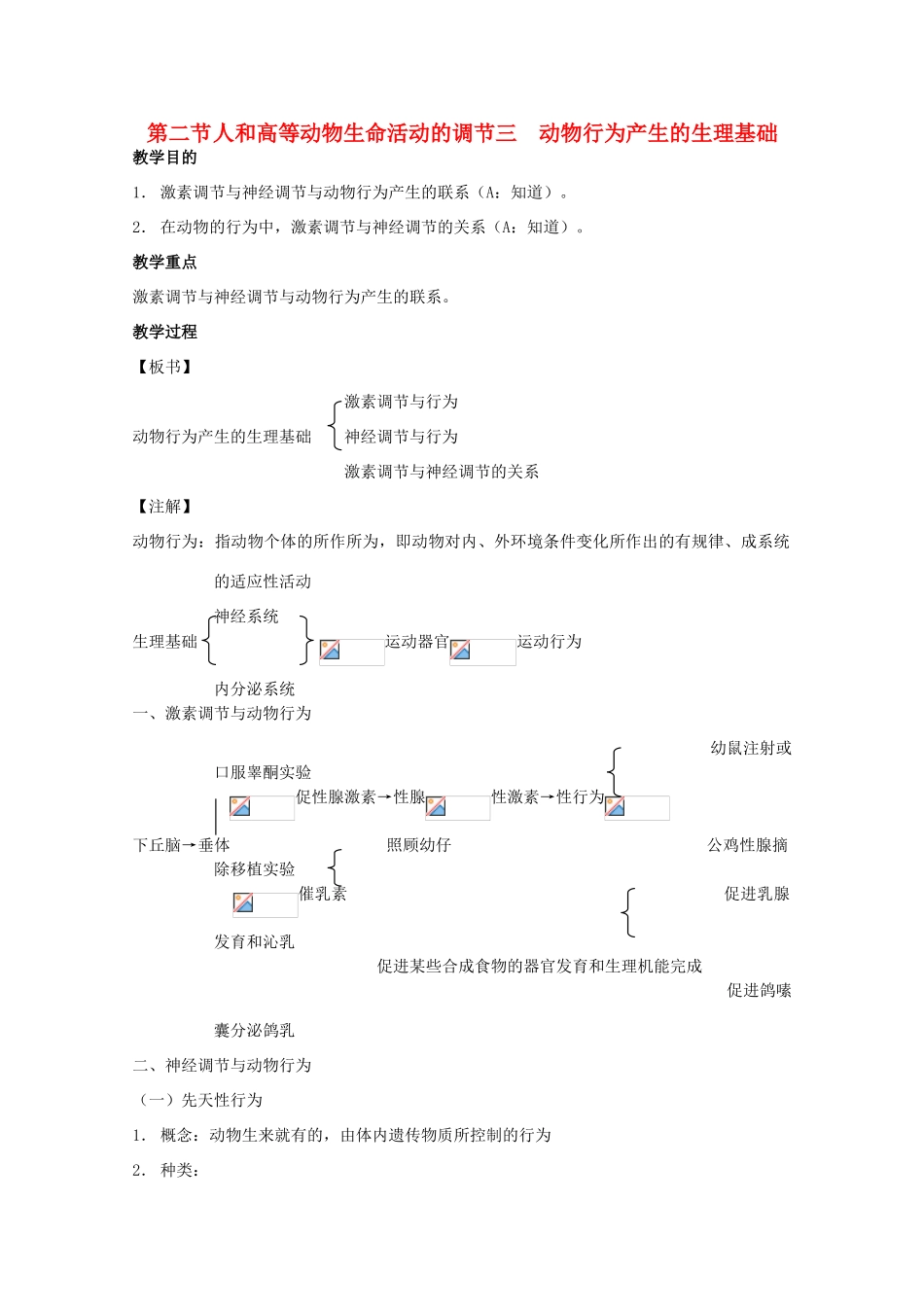 2012高三生物第一轮复习 4、生命活动的调节2-3人和高等动物生命活动的调节之动物行为产生的生理基础教案 新人教版_第1页