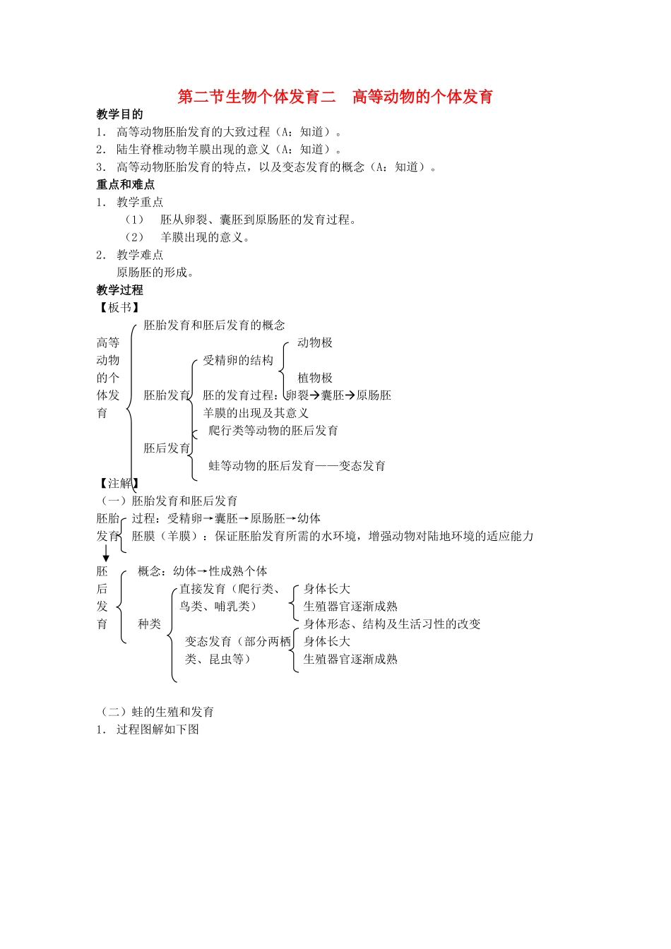 2012高三生物第一轮复习 5、生物的生殖和发育2-2生物个体发育之高等动物的个体发育教案 新人教版_第1页