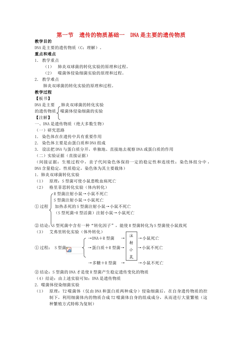 2012高三生物第一轮复习 6、遗传和变异1-1遗传的物质基础之DNA是主要的遗传物质教案 新人教版_第1页