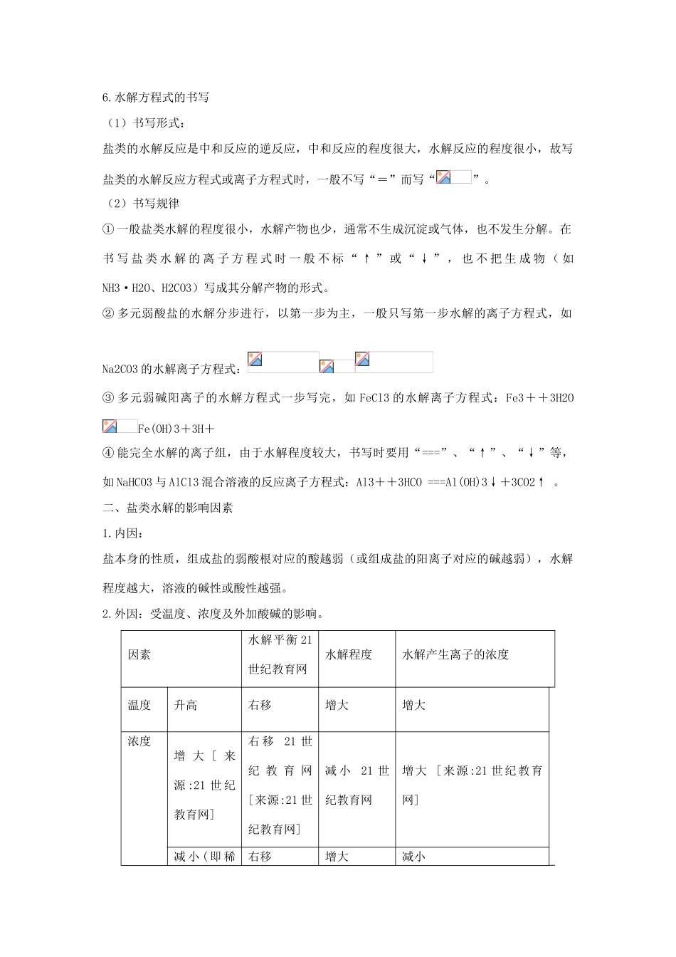 2012版高考化学一轮 8.3盐类的水解精品复习学案 新人教版选修4_第2页