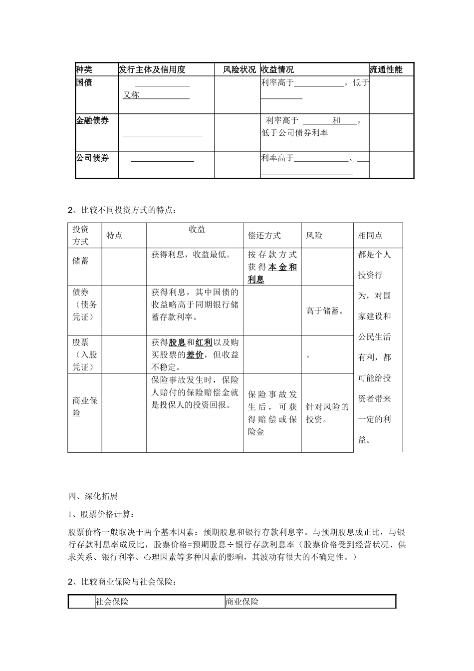 2012年高中政治 2.6.2股票、债券和保险学案 新人教必修1_第2页