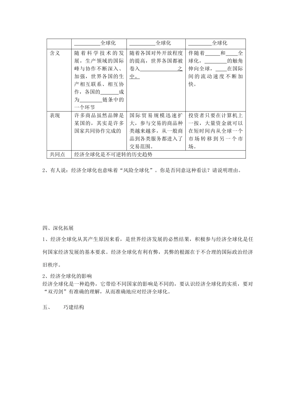 2012年高中政治 4.11.1面对经济全球化学案 新人教必修1_第2页