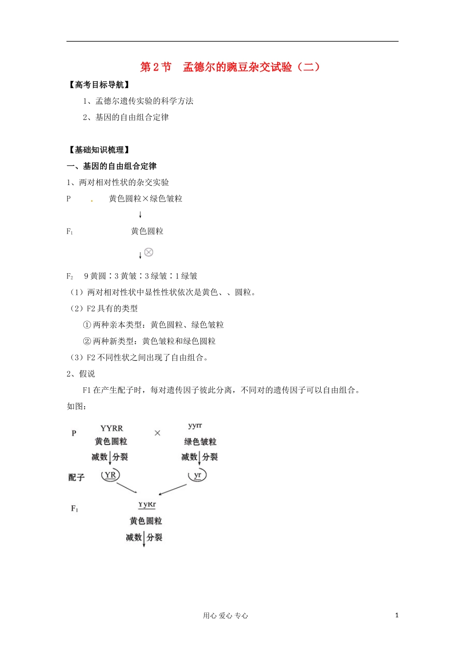 2012版高考生物一轮 1.2 孟德尔的豌豆杂交实验（二）精品复习学案 必修2_第1页