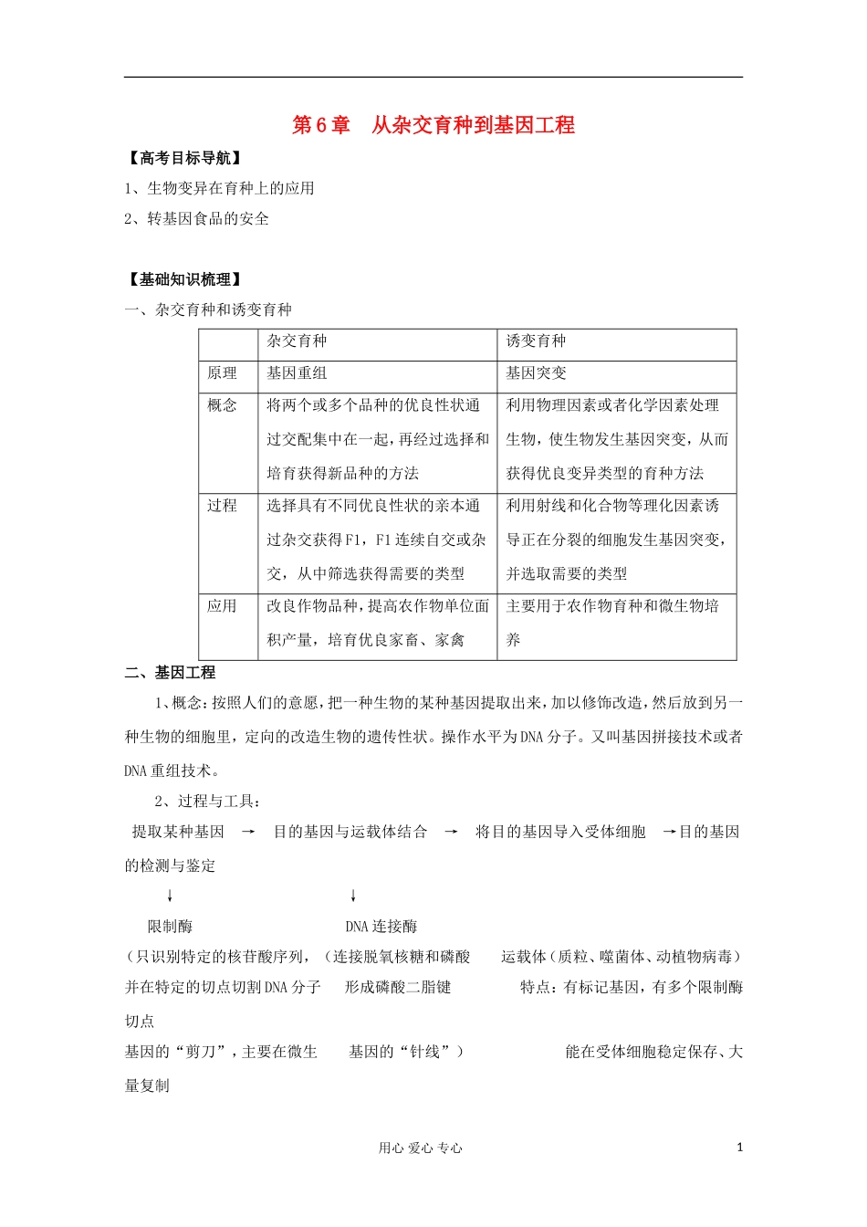 2012版高考生物一轮 6 从杂交育种到基因工程精品复习学案 必修2_第1页