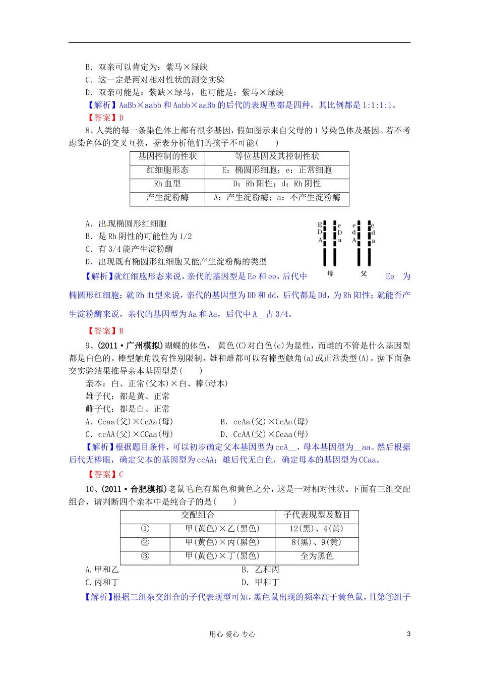 2012版高考生物一轮 第1章 遗传因子的发现（单元复习）精品复习学案 必修2_第3页