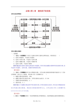2012版高考生物一轮 第1章 遗传因子的发现（单元复习）精品复习学案 必修2