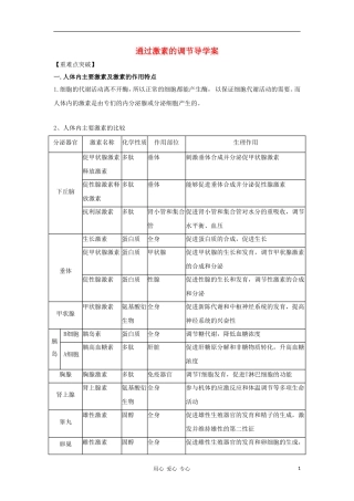2012高三生物一轮复习 通过激素的调节导学案 新人教版