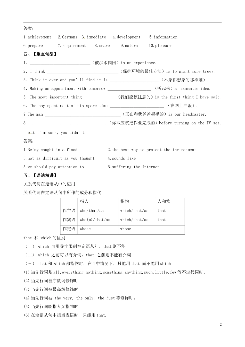 2012版高考英语一轮 Unit1 School life精品复习学案 牛津译林版必修1_第2页
