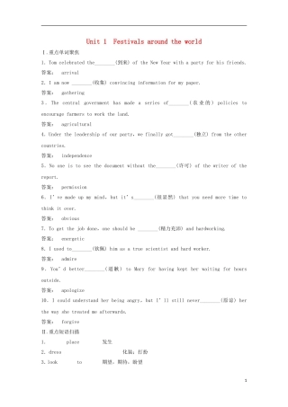 2012届高考英语一轮复习 Unit 1 Festivals around the world精讲精练学案 新人教版必修3