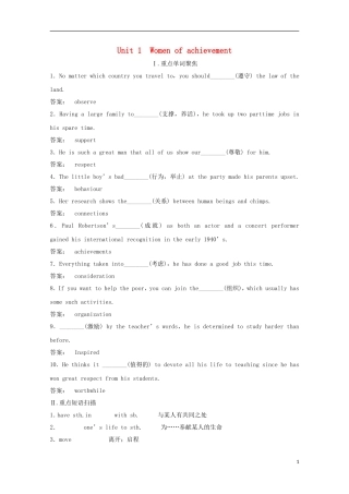 2012届高考英语一轮复习 Unit 1 Women of achievement精讲精练学案 新人教版必修4