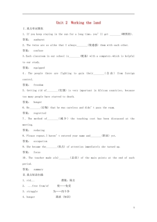 2012届高考英语一轮复习 Unit 2 Working the land精讲精练学案 新人教版必修4