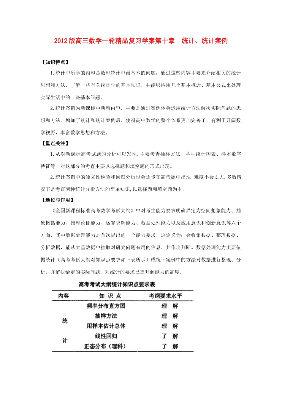 2012版高三数学一轮 10.1 随机抽样精品复习学案_第1页
